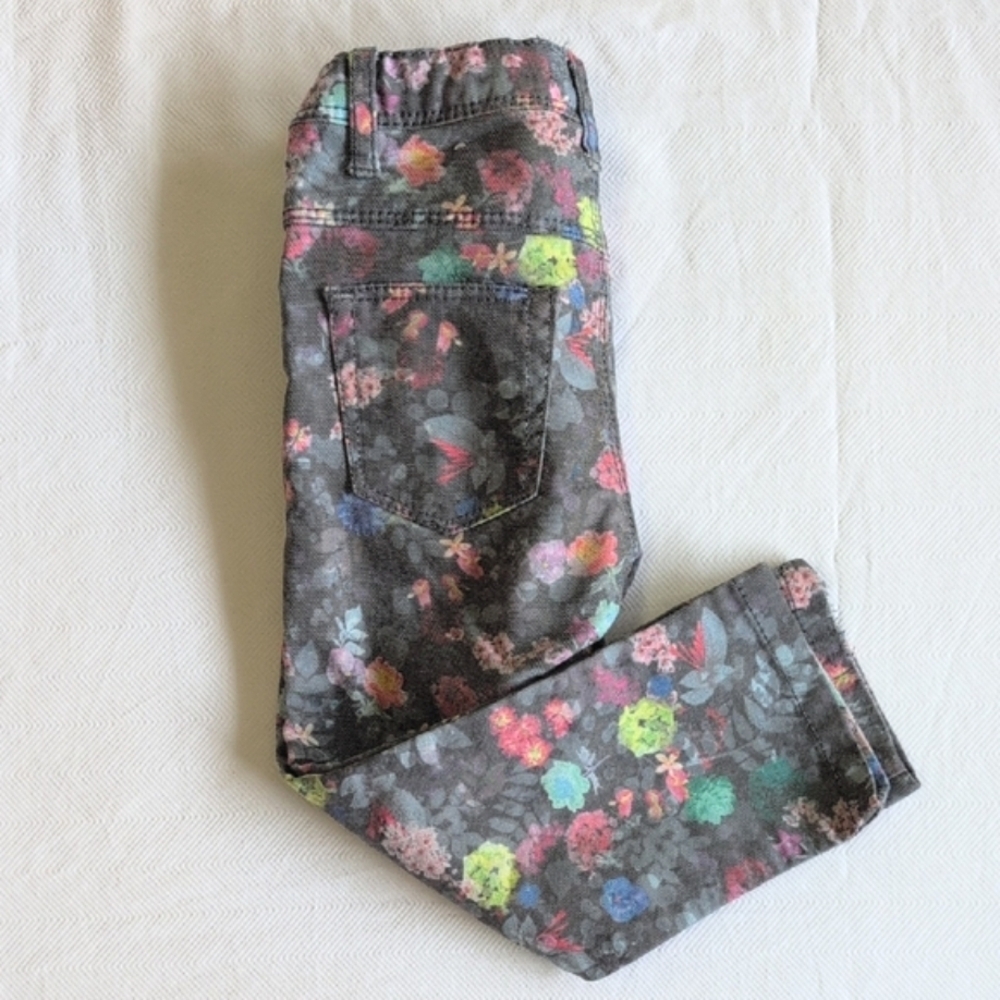 mexx floral print gray straight leg denim jeans 24-30 months baby toddler girls